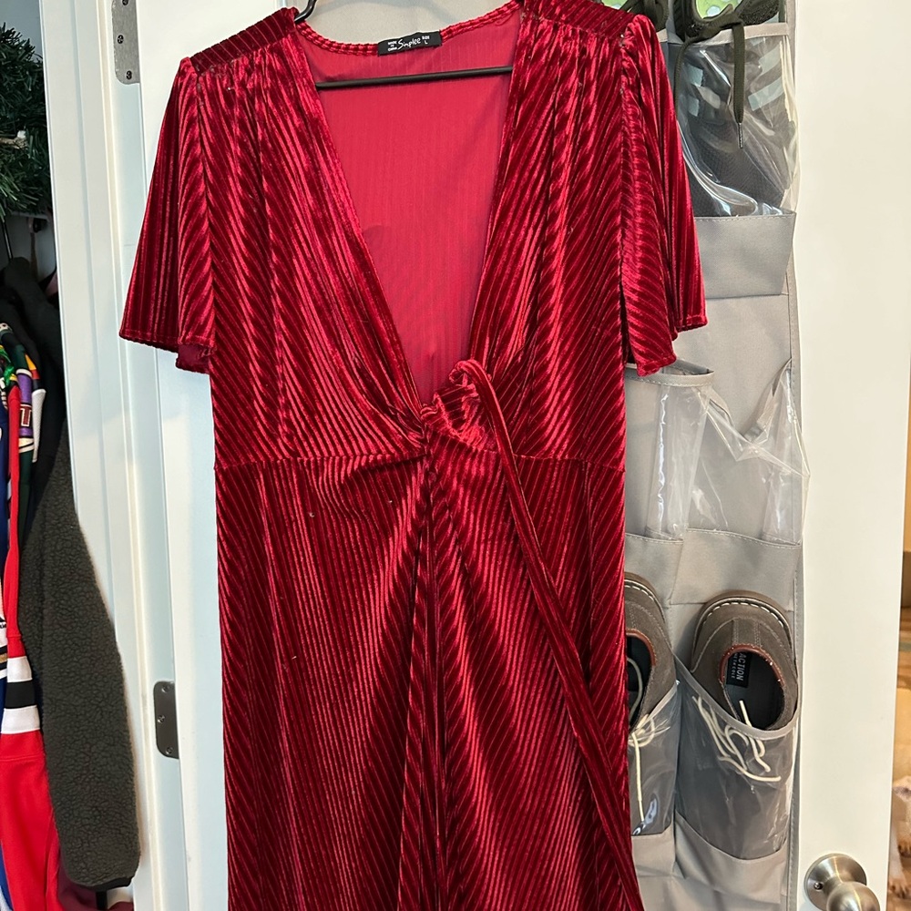 Red velvet wrap dress